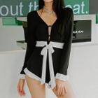 Long-sleeve Bow Accent Swimsuit