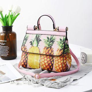 Pineapple Print Tote With Shoulder Strap