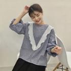 Lantern-sleeve Striped 3/4-sleeve Blouse
