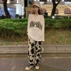 Long-sleeve T-shirt / Print Wide-leg Pants