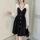 Long Sleeve Two Tone Chiffon Panel A-line Dress