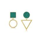 925 Sterling Silver Plated Gold Simple Fashion Geometric Earrings With Green Cubic Zircon Golden - One Size