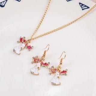 Set: Rhinestone Christmas Deer Dangle Earring + Pendant Necklace As Shown In Figure - One Size