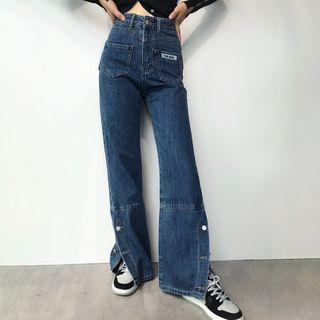 Buttoned High-waist Wide Leg Jeans