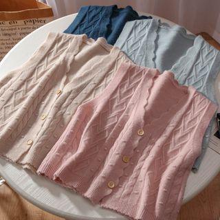 Single-breasted Cable Knit Sweater Vest