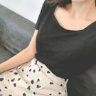 Square-neck Short-sleeve Linen T-shirt