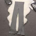 Striped Slit Boot-cut Pants Stripes - Black & White - One Size