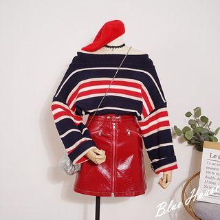 Off-shoulder Striped Sweater