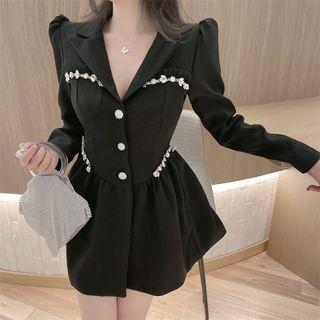 Long-sleeve Rhinestone Embellished Mini A-line Dress