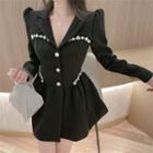 Long-sleeve Rhinestone Embellished Mini A-line Dress