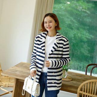 Striped Rib-knit Blazer Navy Blue - One Size