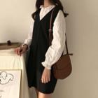 Frill Trim Blouse / Sleeveless V-neck Shift Dress