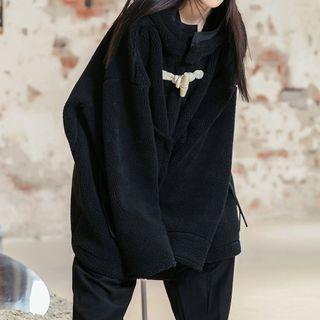 Toggle Button Fleece Hood Jacket Black - One Size