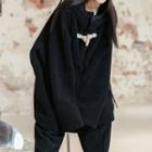 Toggle Button Fleece Hood Jacket Black - One Size