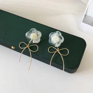 Flower Resin Bow Alloy Dangle Earring 1 Pair - Stud Earring - S925 Silver Needle - Gold - One Size