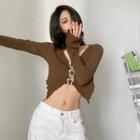 Long-sleeve Striped Buckled Asymmetrical Crop Top