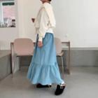 Band-waist Frilled-hem Corduroy Skirt