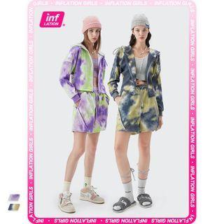 Tie-dyed Hooded Loose Jacket / Drawcord Shorts