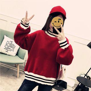 Striped Trim Mock-neck Pullover