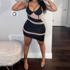 Spaghetti Strap Two-tone Asymmetrical Mini Bodycon Dress
