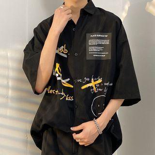 3/4-sleeve Lettering Shirt / Shorts / Set