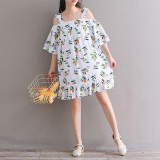Cold-shoulder Printed Mini Dress