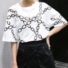 Chain Print Elbow-sleeve T-shirt