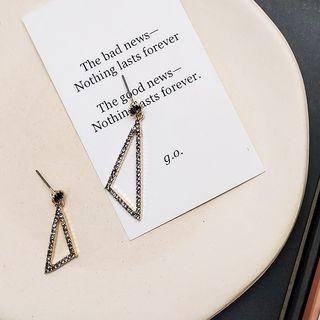 Non-matching Rhinestone Triangle Dangle Earring Silver - One Size