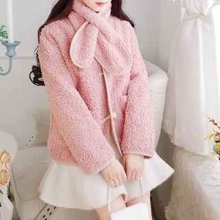 Fleece Tie-neck Plain Jacket