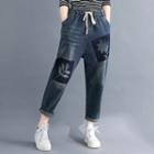 Cropped Graphic Print Harem Jeans