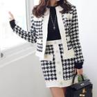 Set: Houndstooth Cardigan + Mini Fitted Knit Skirt As Shown In Figure - One Size