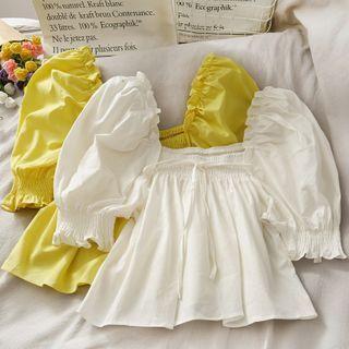 Square-neck Puff-sleeve Loose Top