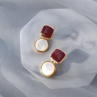Geometric Glaze Dangle Earring 1 Pair - Red & White - One Size