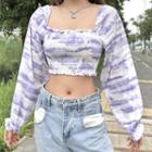 Puff-sleeve Tie Dye Blouse Purple - One Size