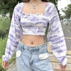 Puff-sleeve Tie Dye Blouse Purple - One Size