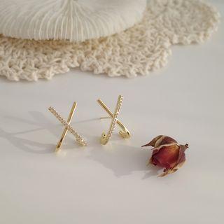 Cross Stud Earring 1 Pair - S925 Silver - One Size