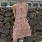 Sleeveless Floral Pleated Dress As Shown In Figure - One Size