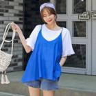 Set: Spaghetti-strap Top + Frill-sleeve T-shirt