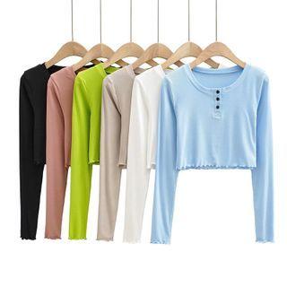 Lettuce Edge Henley Crop Knit Top
