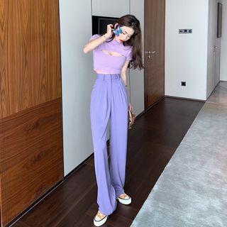 Short-sleeved Top / High Waist Wide Leg Pants