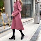 Round-neck Cuffed Midi Dress Pink - One Size