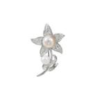 925 Sterling Silver Fashion And Elegant Flower Freshwater Pearl Brooch Silver - One Size