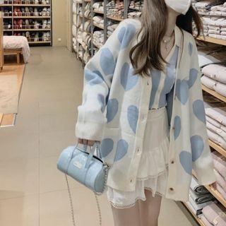 Heart Print Cardigan Blue - One Size