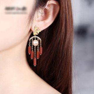 Retro Faux Pearl Agate Fringed Earring 1 Pair - As Shown In Figure - One Size