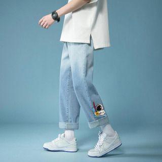 Plain Jeans / Print Cropped Straight Leg Jeans