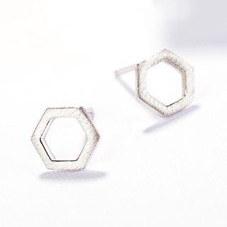 925 Sterling Silver Hexagon Earring As Shown In Figure - One Size
