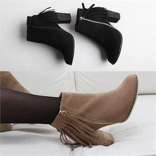Chunky-heel Fringed Faux-suede Ankle Boots