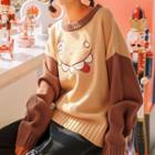 Monster Embroidered Color-block Knit Sweater
