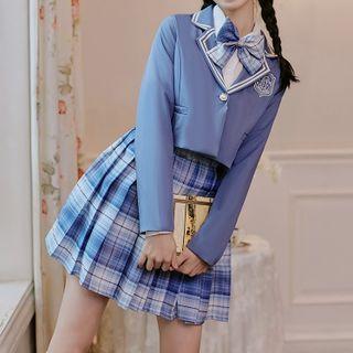 Shirt / Plaid Bow / Plaid Pleated Skirt