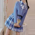 Shirt / Plaid Bow / Plaid Pleated Skirt
